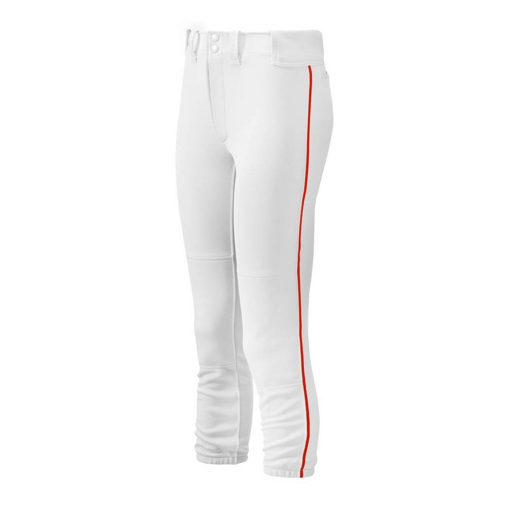 Womens Mizuno Belted Piped Softball Pants White/Red Philippines (HIJODU547)